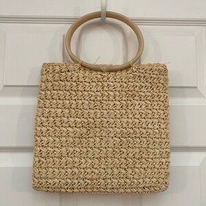 Vintage RARE Marcus Brothers Natural Woven Tote w Round Handles & Zip Top Close